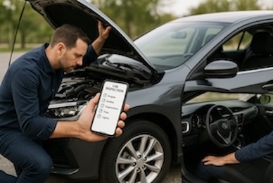 Classic car during inspection representing an AI-powered test-drive checklist.