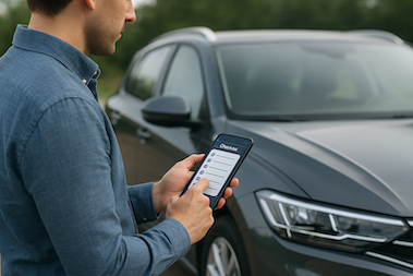 Digital AI overlay on a modern car dashboard.